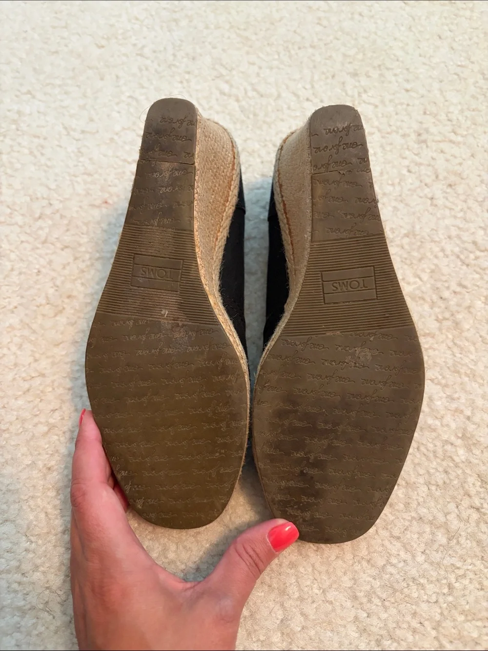 Women’s TOMS Black Canvas Peep-Toe Wedge Espadrilles size 9